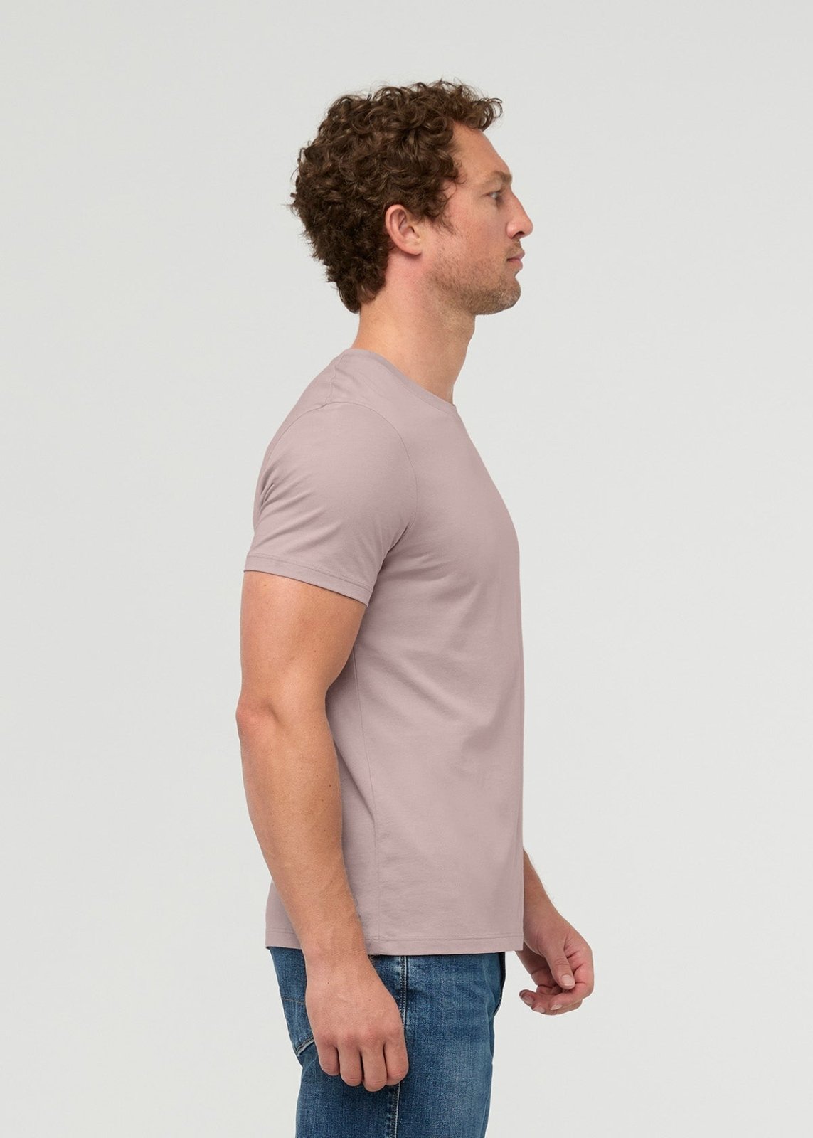 mens 100% pima cotton light mauve t-shirt side