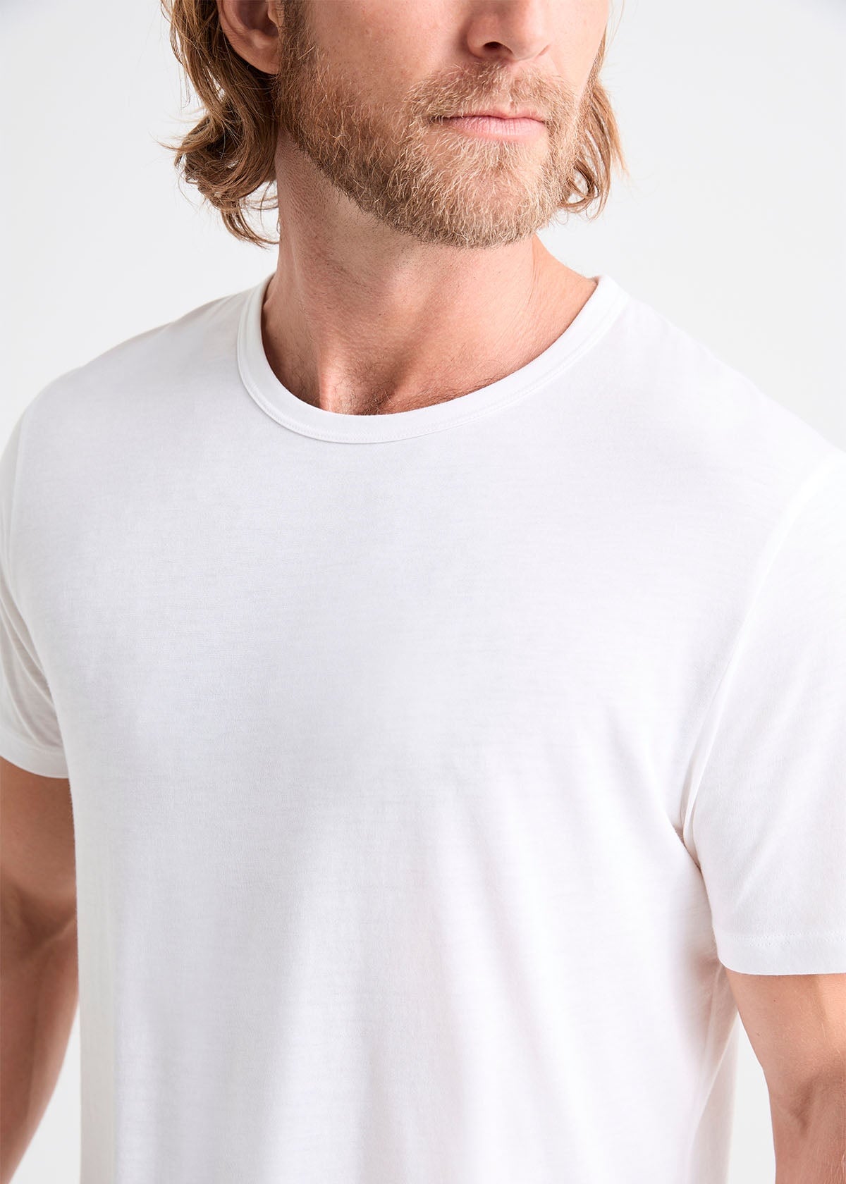 mens 100% Pima cotton white t-shirt neckline