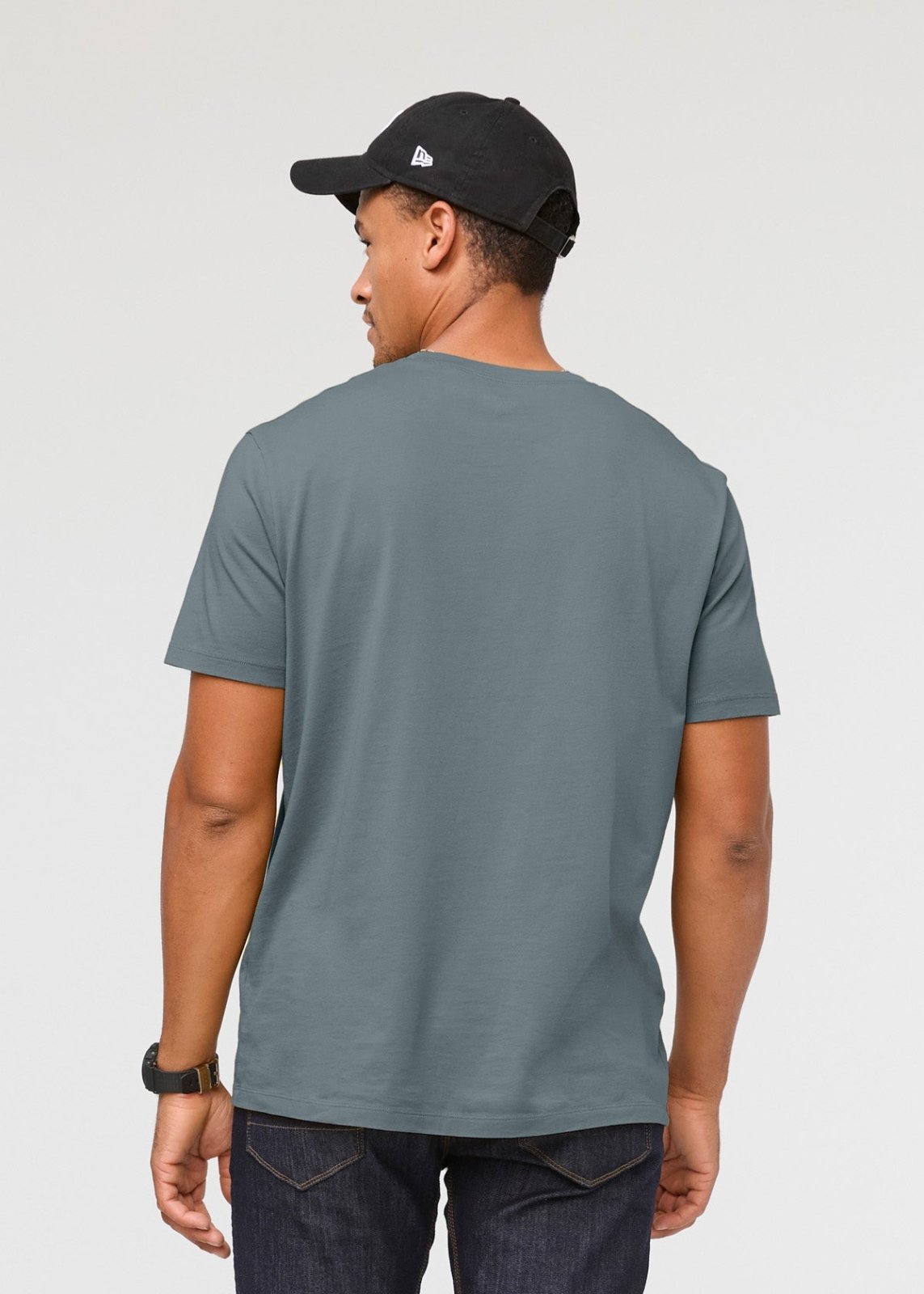 mens 100% pima cotton blue-grey t-shirt back