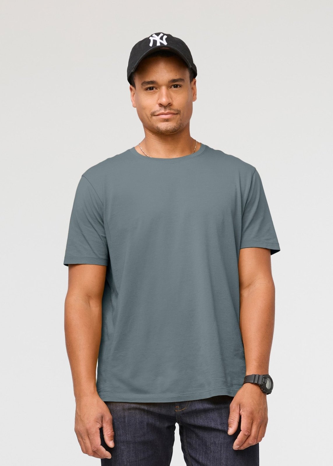 mens 100% pima cotton blue-grey t-shirt front