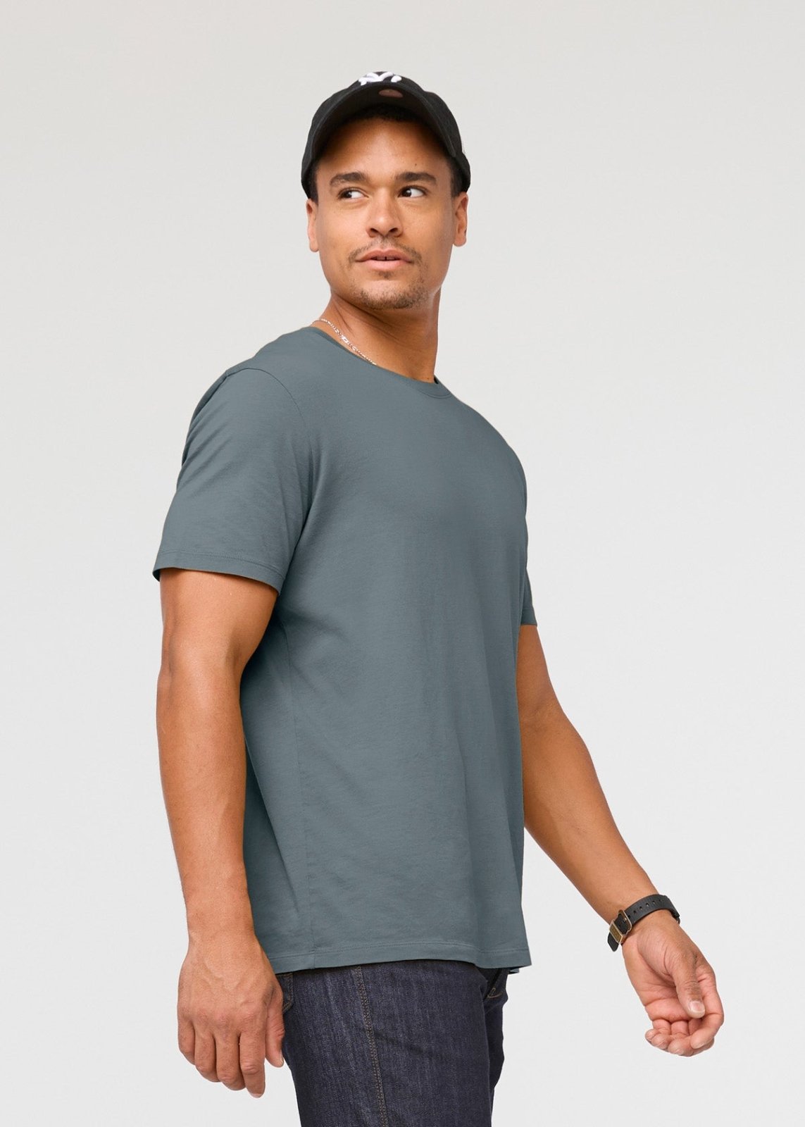 mens 100% pima cotton blue-grey t-shirt side