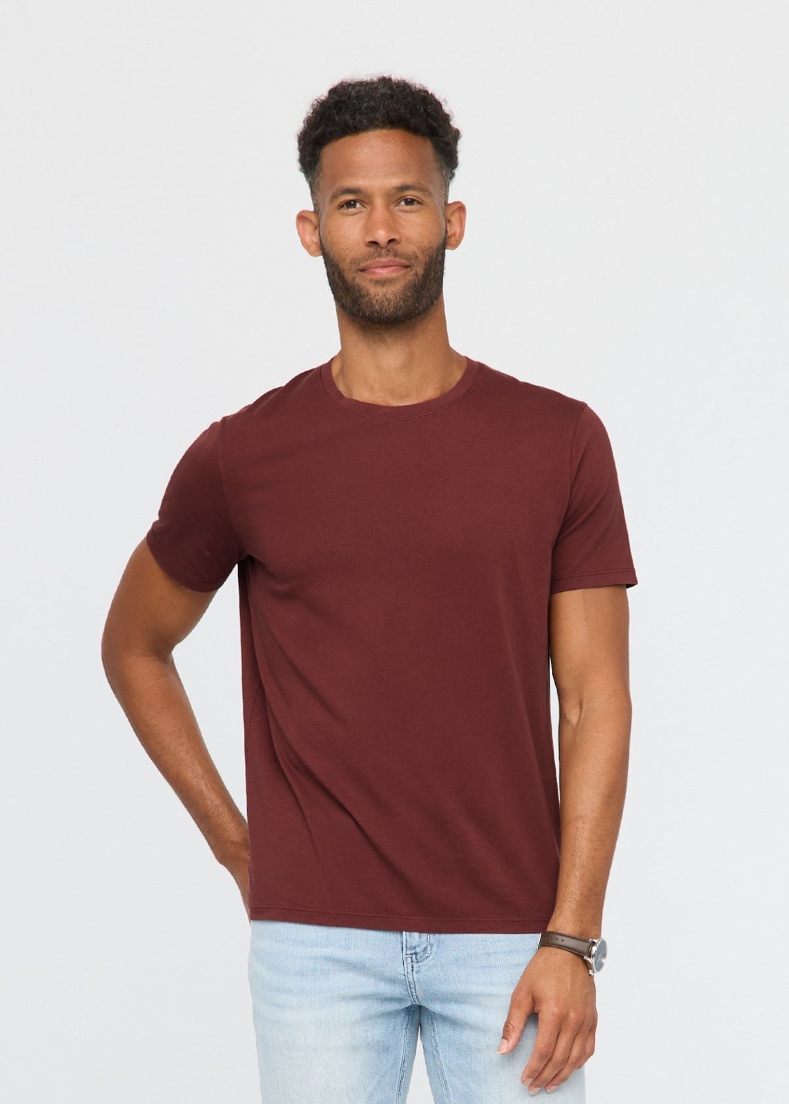 mens 100% pima cotton dark red t-shirt front