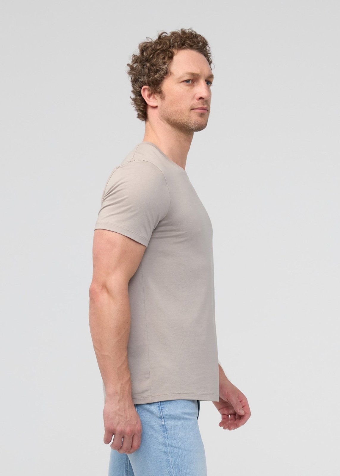 mens 100% pima cotton beige t-shirt side