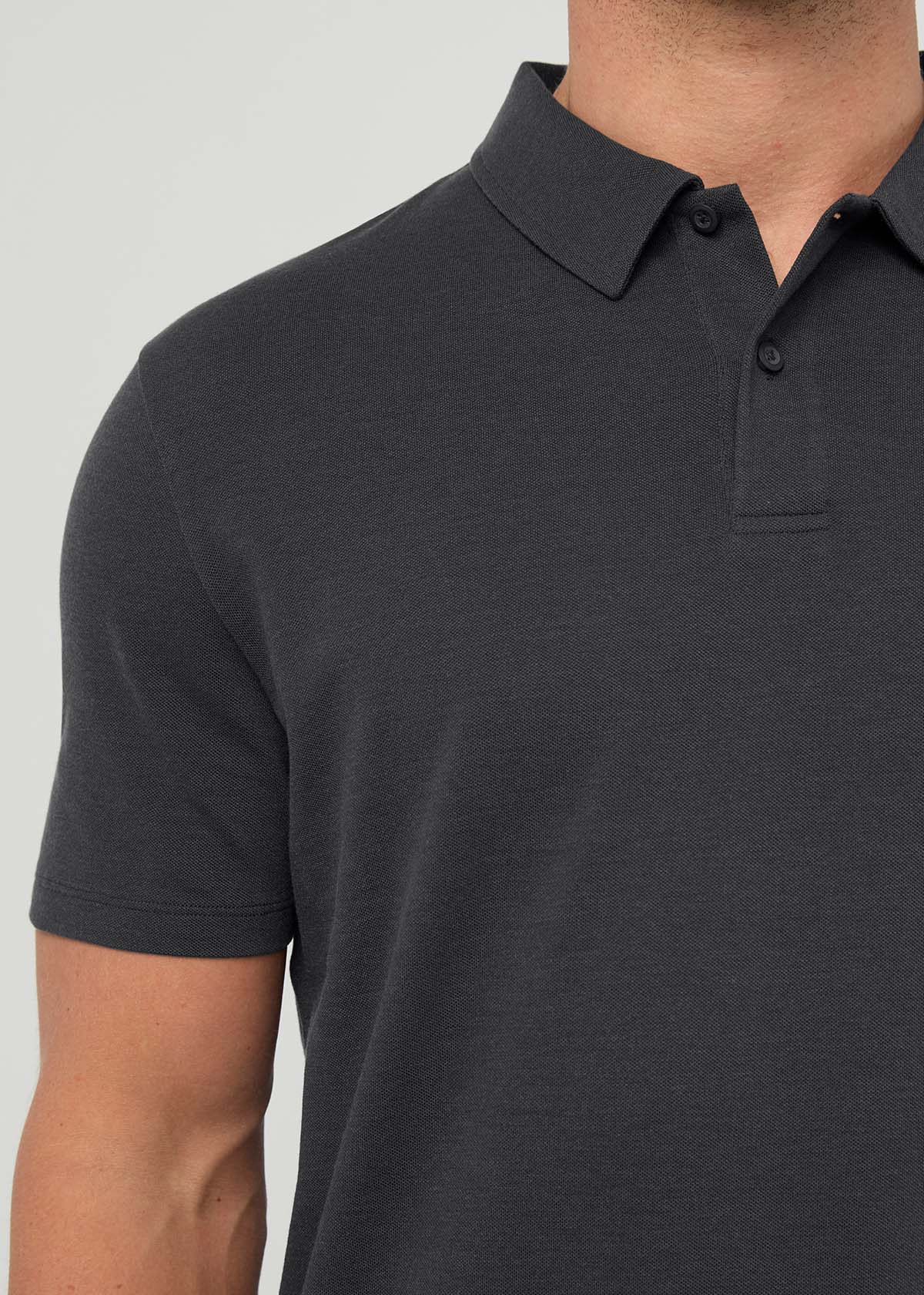 Men's Breathable Charcoal Polo front detail