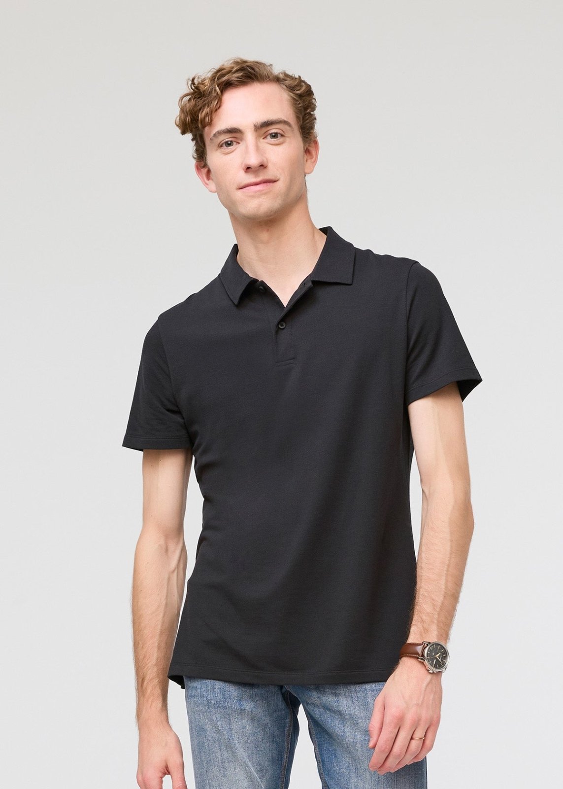 mens breathable black polo front