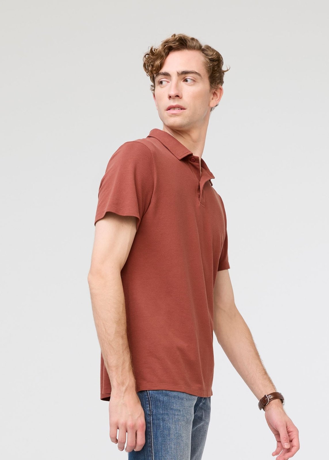 mens breathable red polo side
