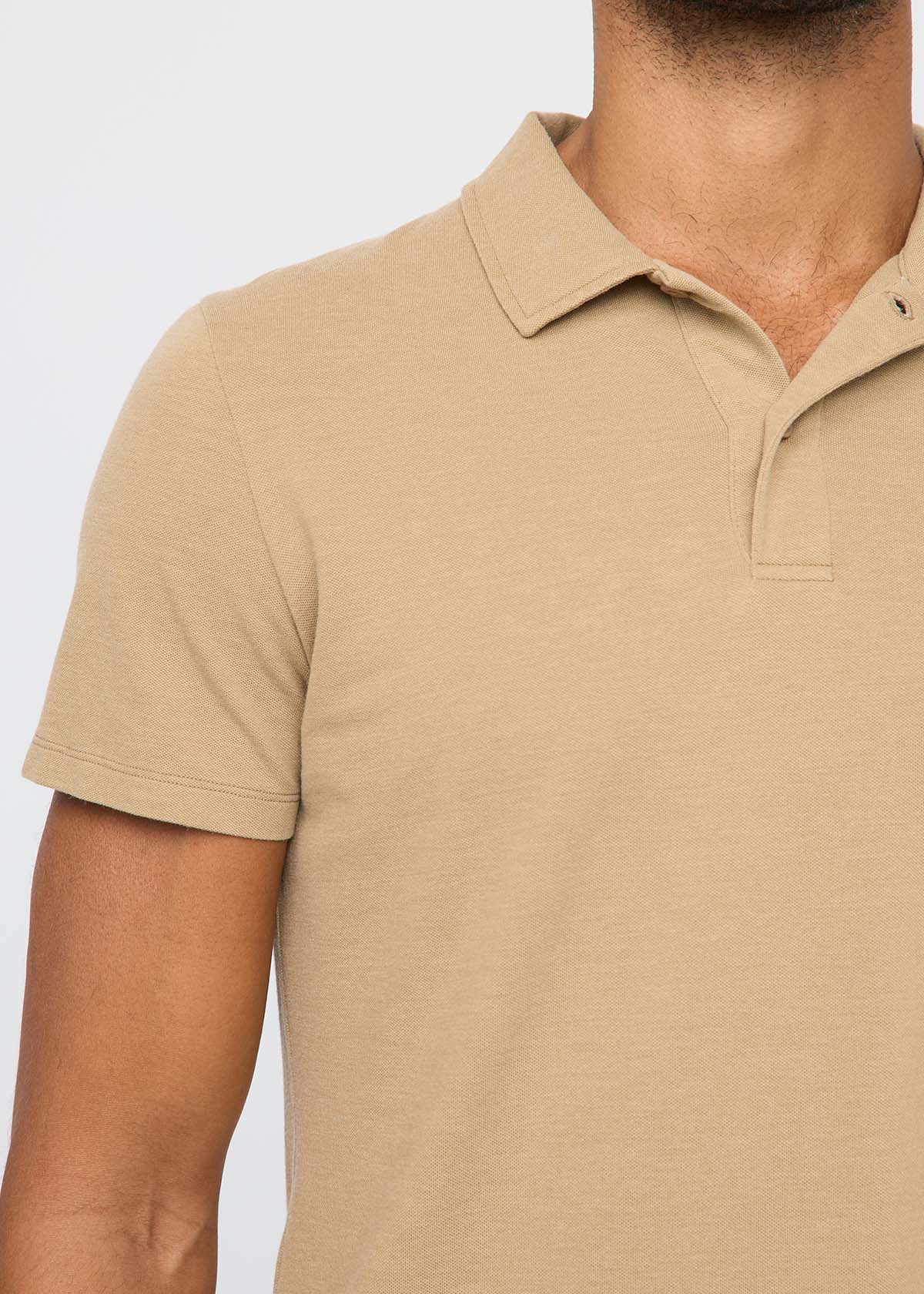 mens breathable beige polo front neckline