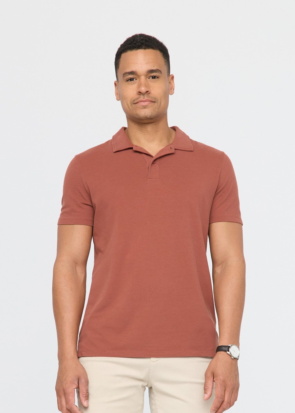 mens breathable red polo front