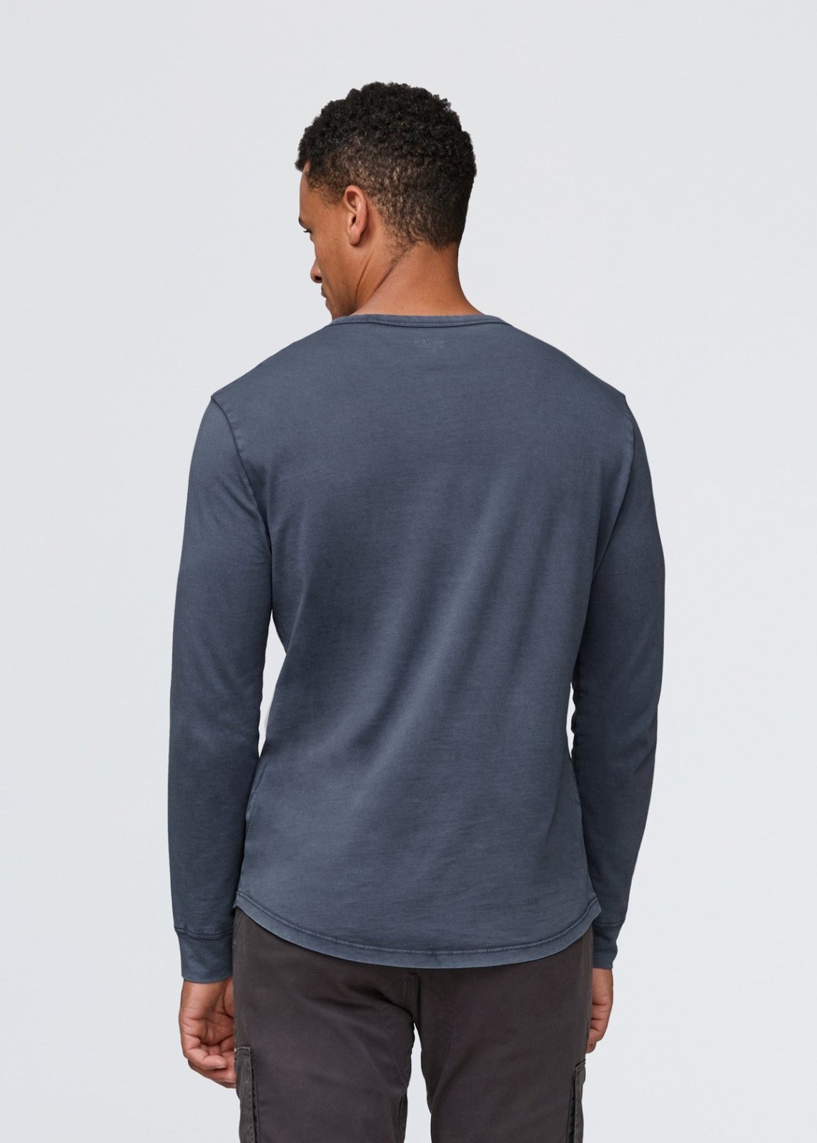 mens 100% pima cotton washed indigo henley long sleeve back