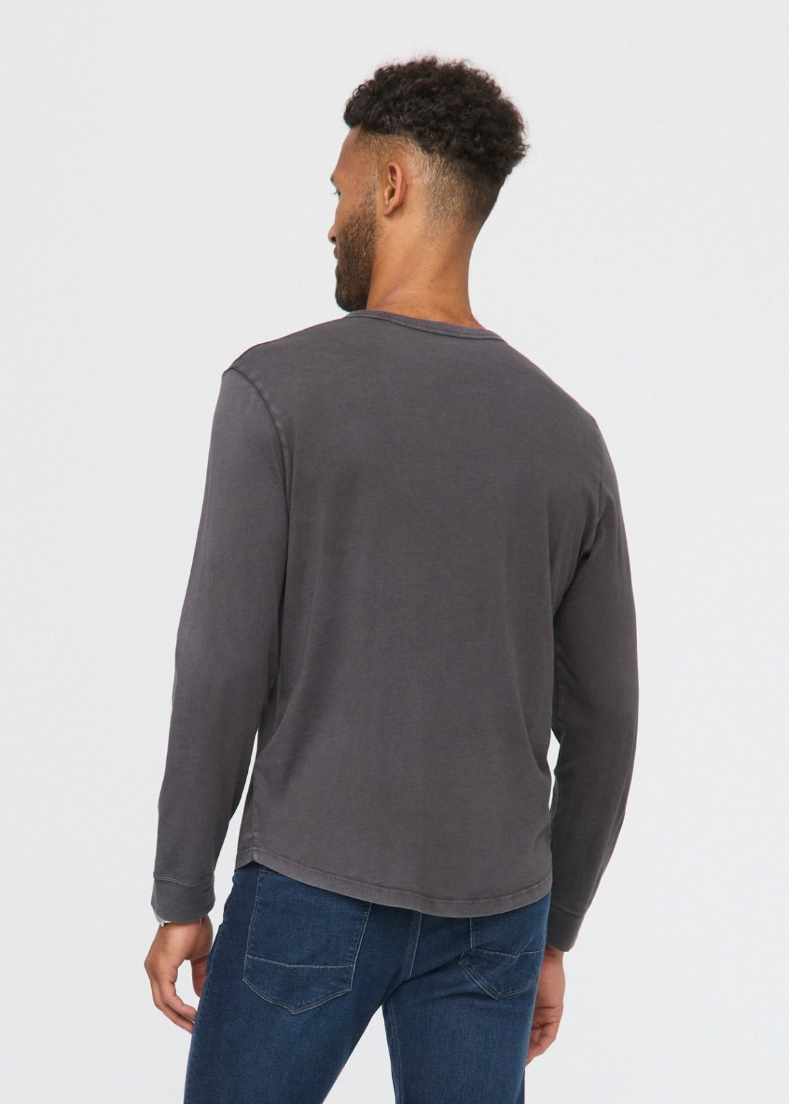 mens 100% pima cotton washed grey henley long sleeve back