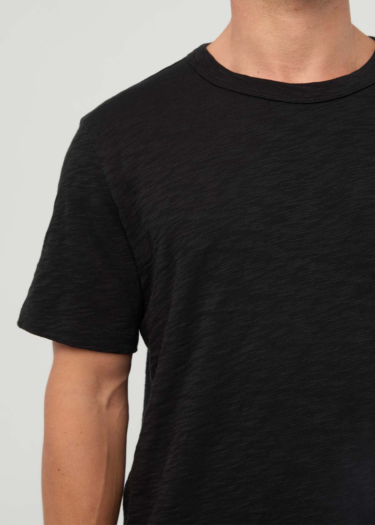 Men's Black Midweight Slub Jersey Tee front neck detail