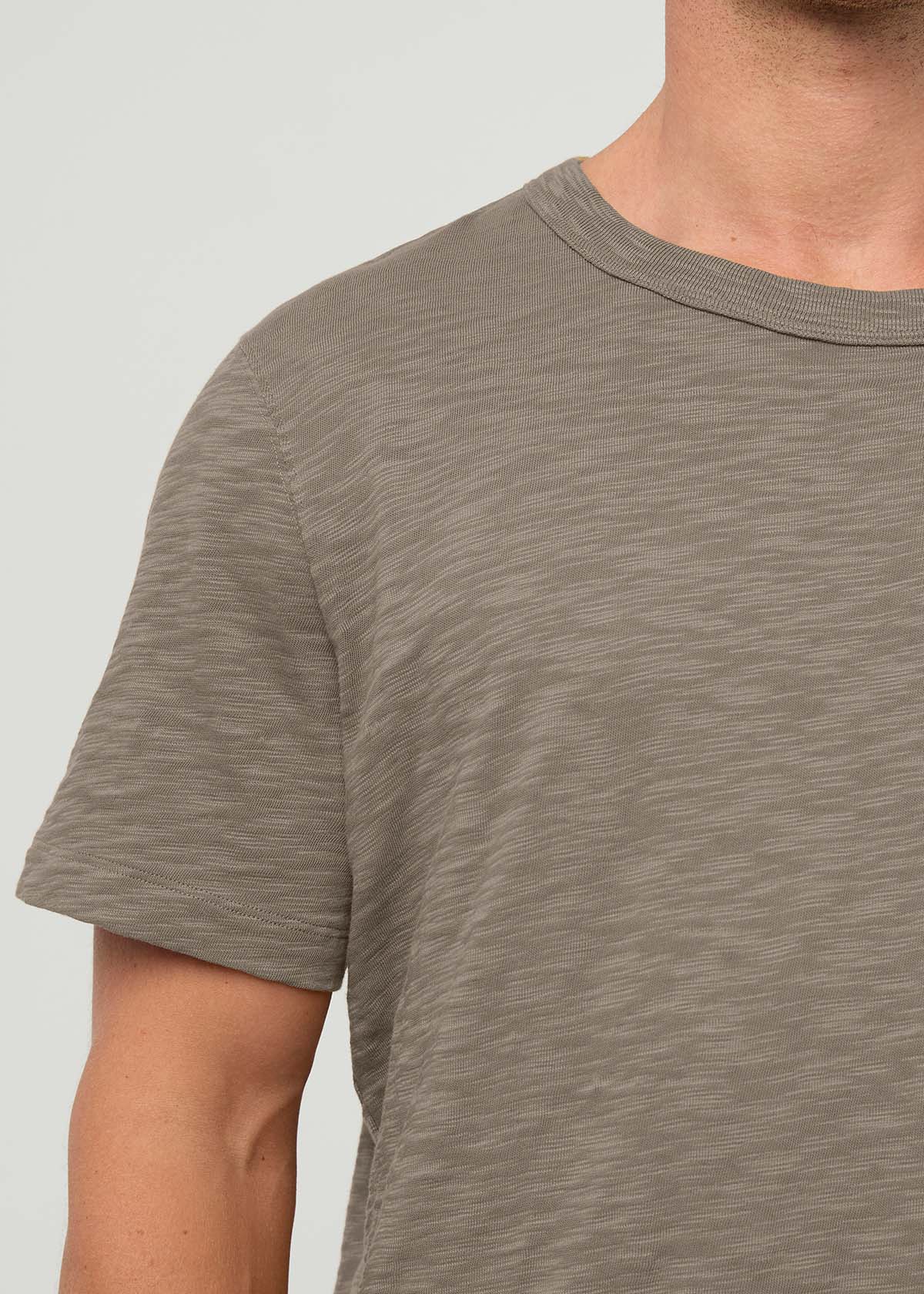 Men's Brown Midweight Slub Jersey Tee front neck detail