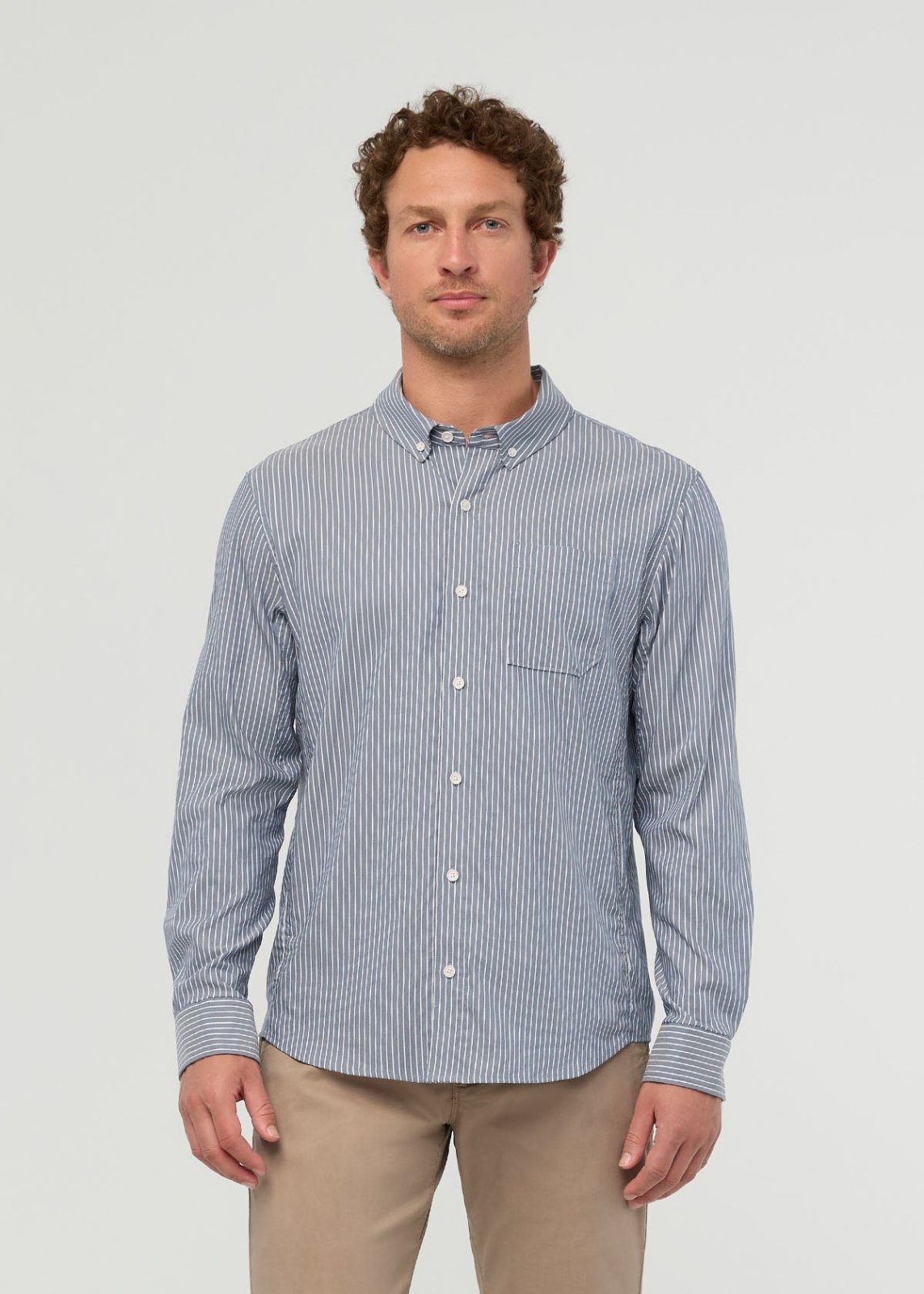 Men's Slate Blue Fine Stripe Twill One Pocket Shirt front