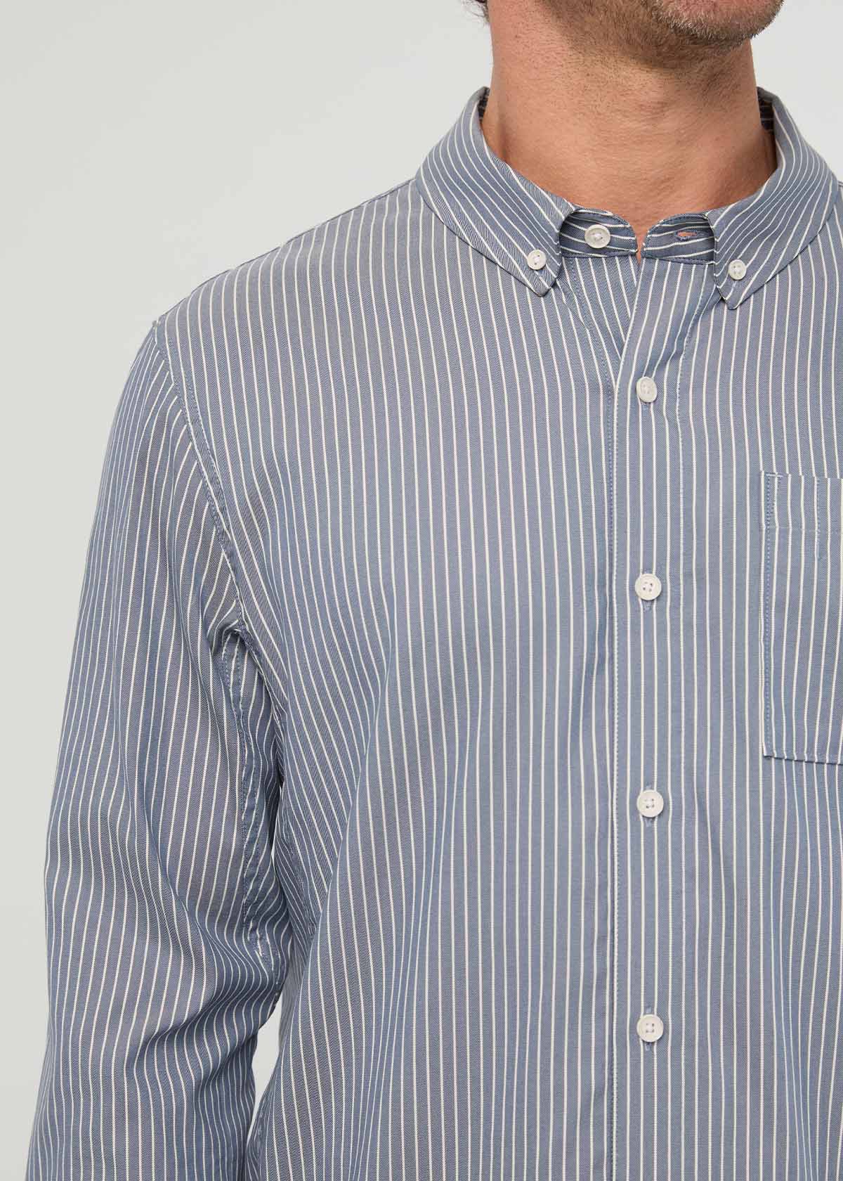 Men's Slate Blue Fine Stripe Twill One Pocket Shirt front detail