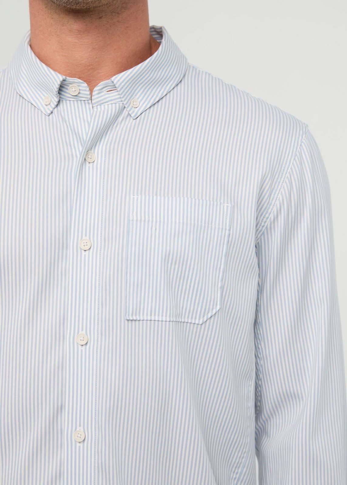 Men's Blue Stripe Twill One Pocket Shirt front detail