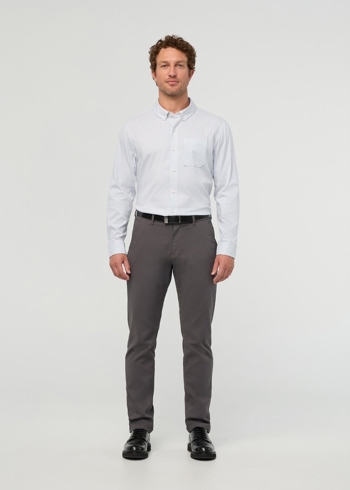 Men's Blue Stripe Twill One Pocket Shirt full body