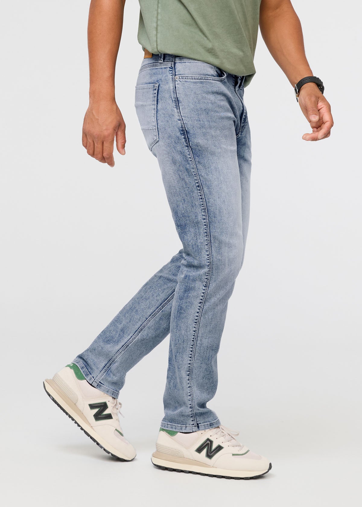 mens faded blue athletic straight fit stretch jeans side