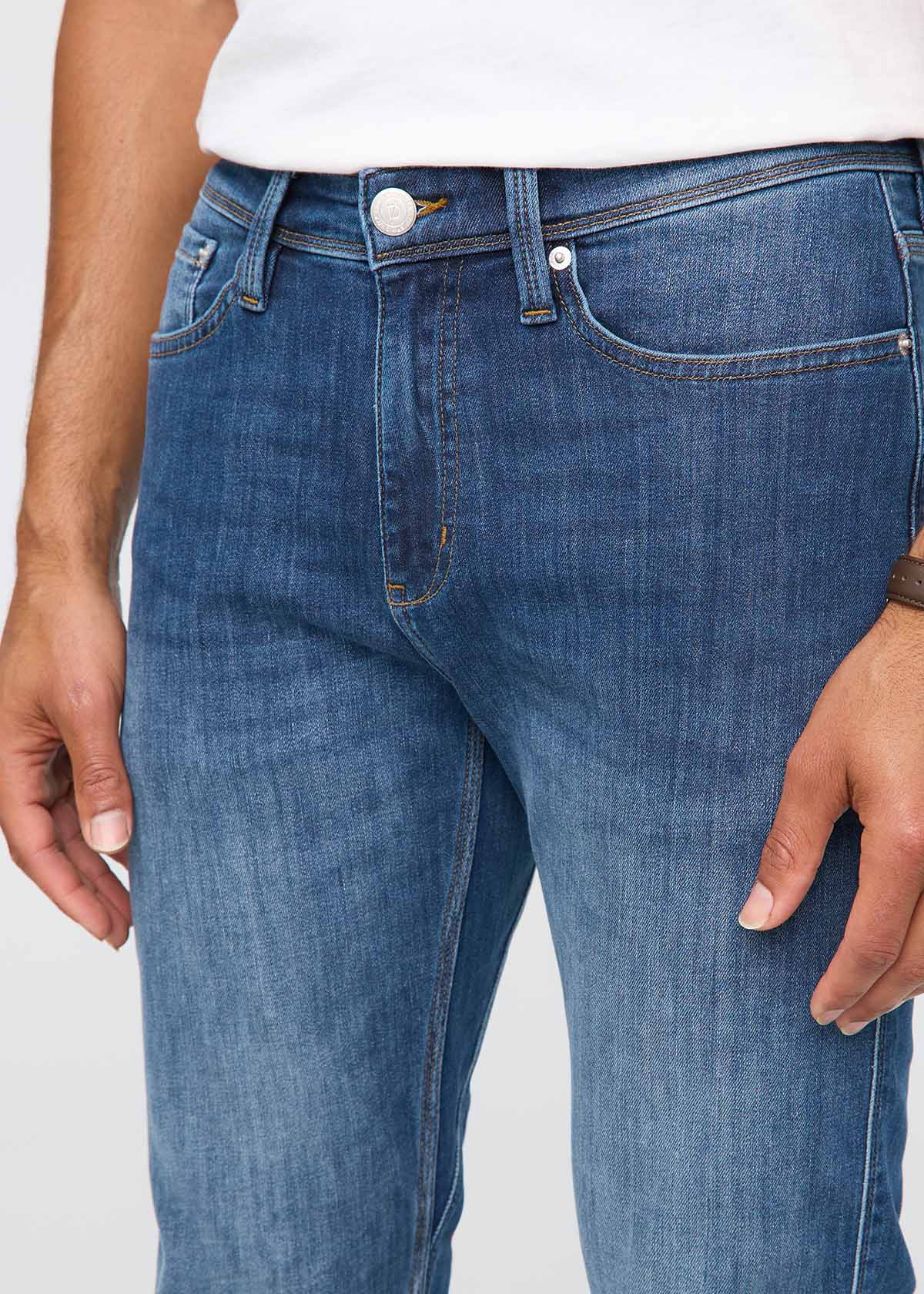 mens medium wash slim fit stretch jeans front pocket