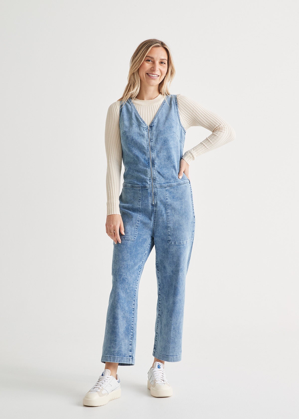 Stretchy denim hot sale overalls