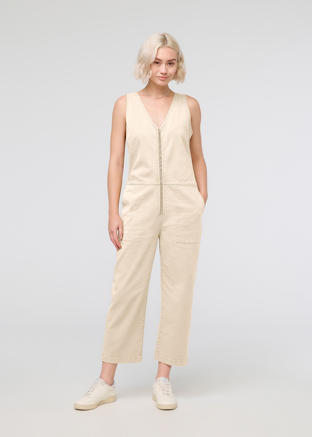 Women's Off-White Stretch Twill Jumpsuit - Main Image