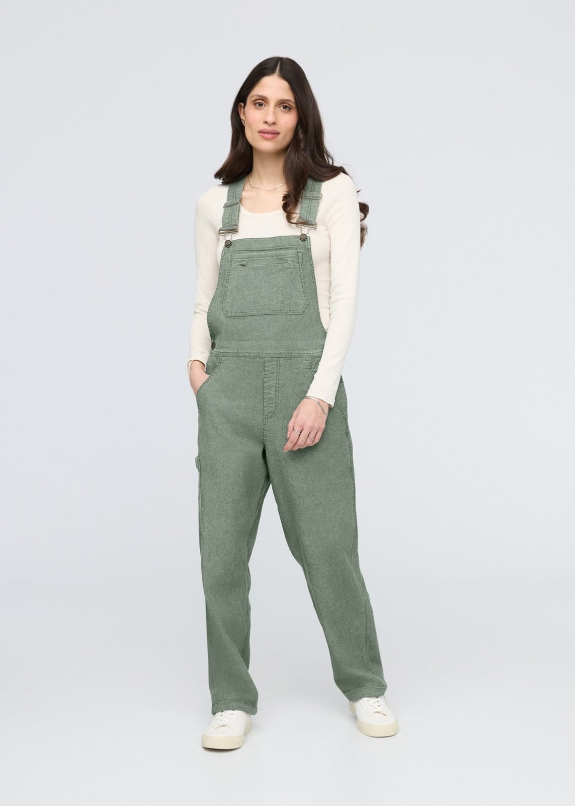 womens pine stretch canvas overalls front