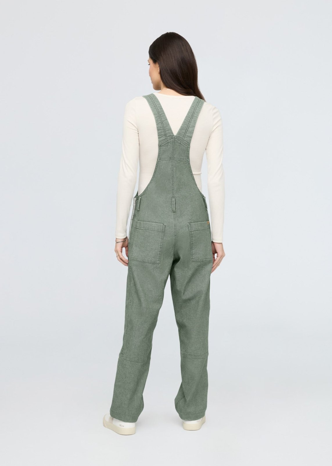 womens pine stretch canvas overalls back