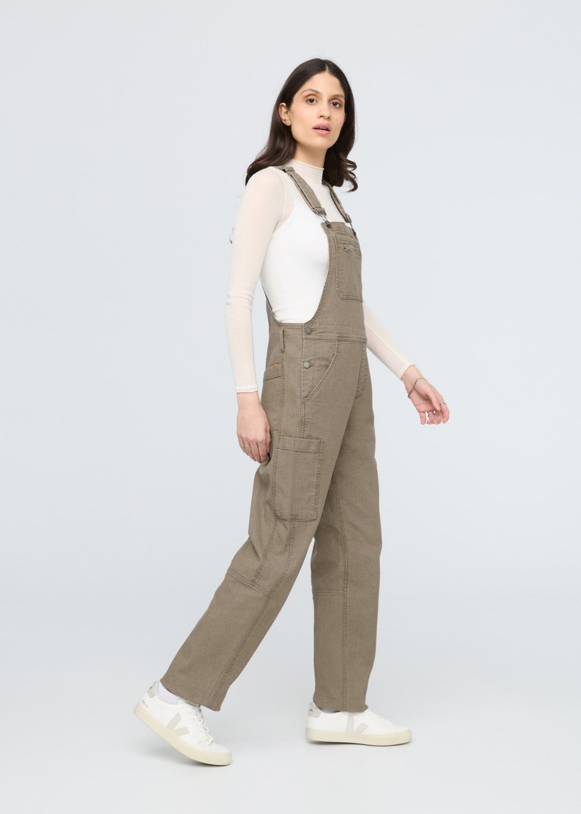 womens teak stretch canvas overalls side