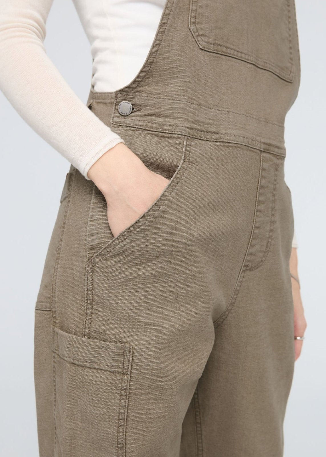 womens teak stretch canvas overalls front pocket