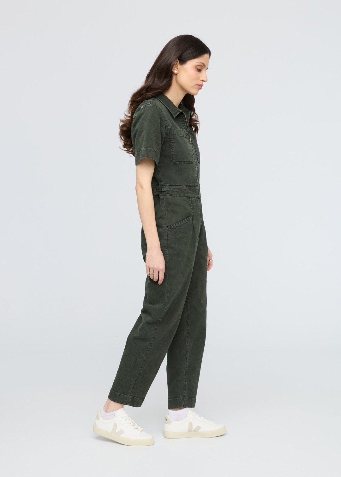 womens peat stretch twill boiler suit side