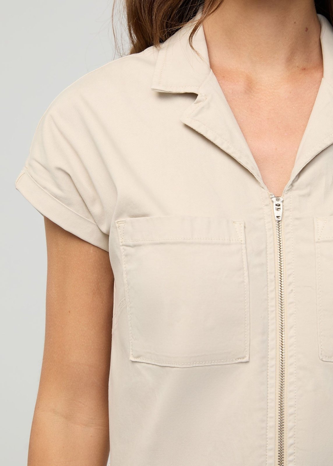 Women's Sandstone Light Stretch Twill Boiler Suit front detail