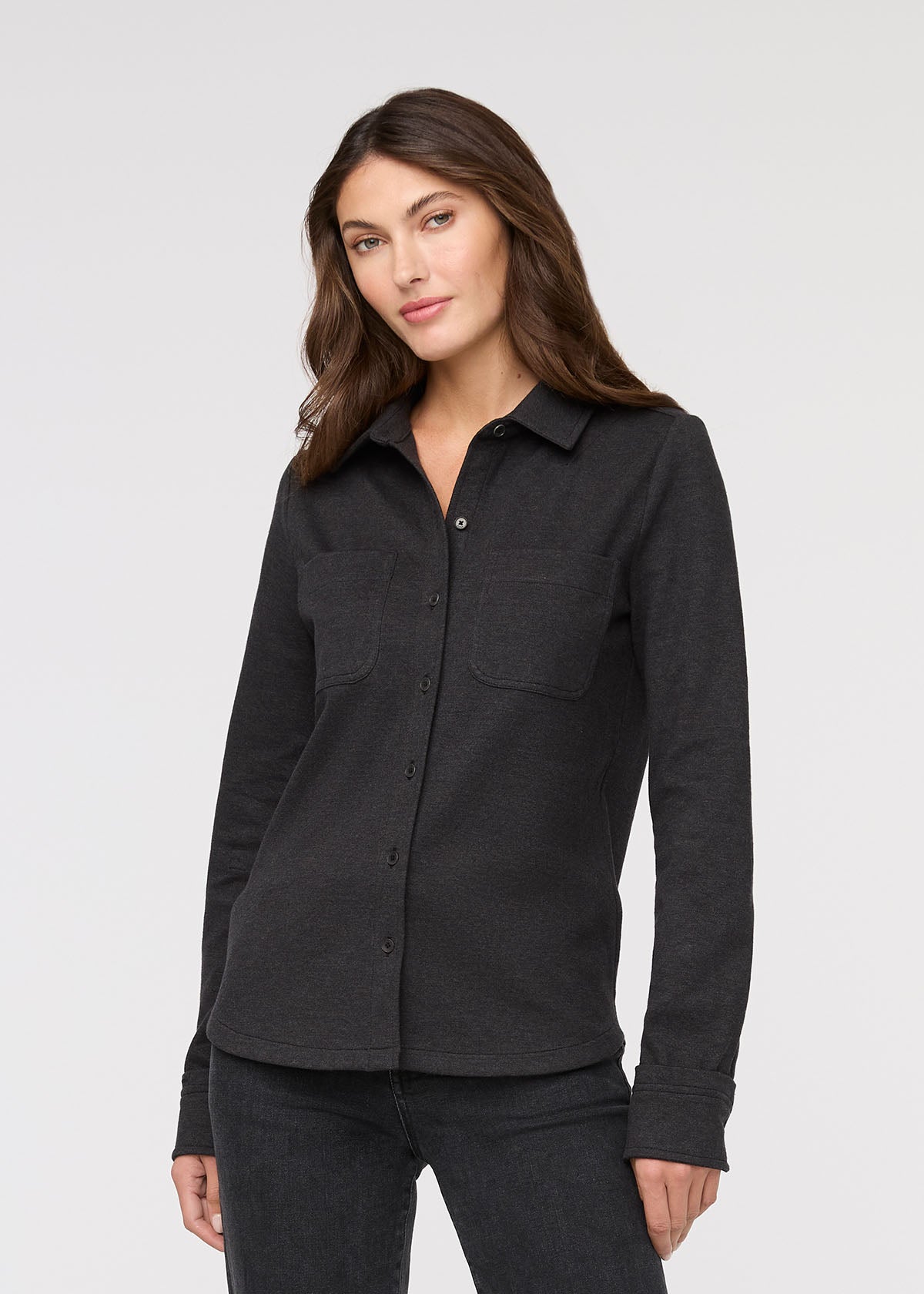 Women's Heather Black Flannel Button Down Front