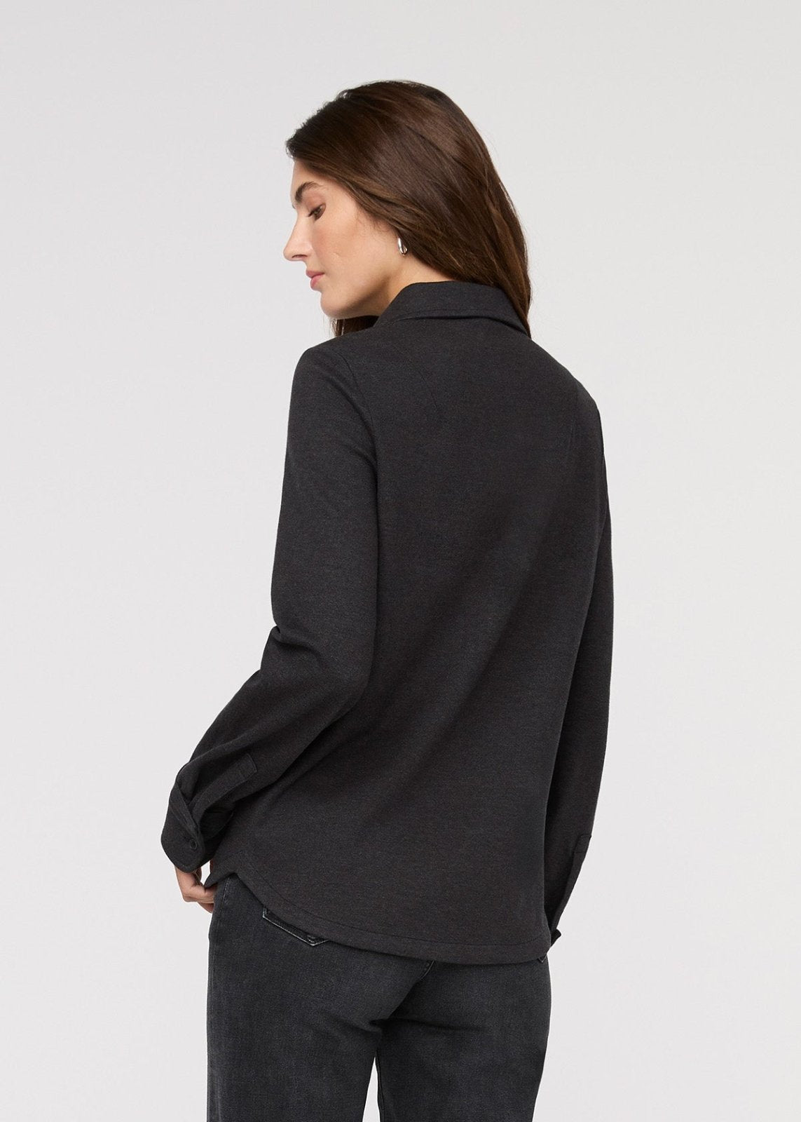 Women's Heather Black Flannel Button Down Back