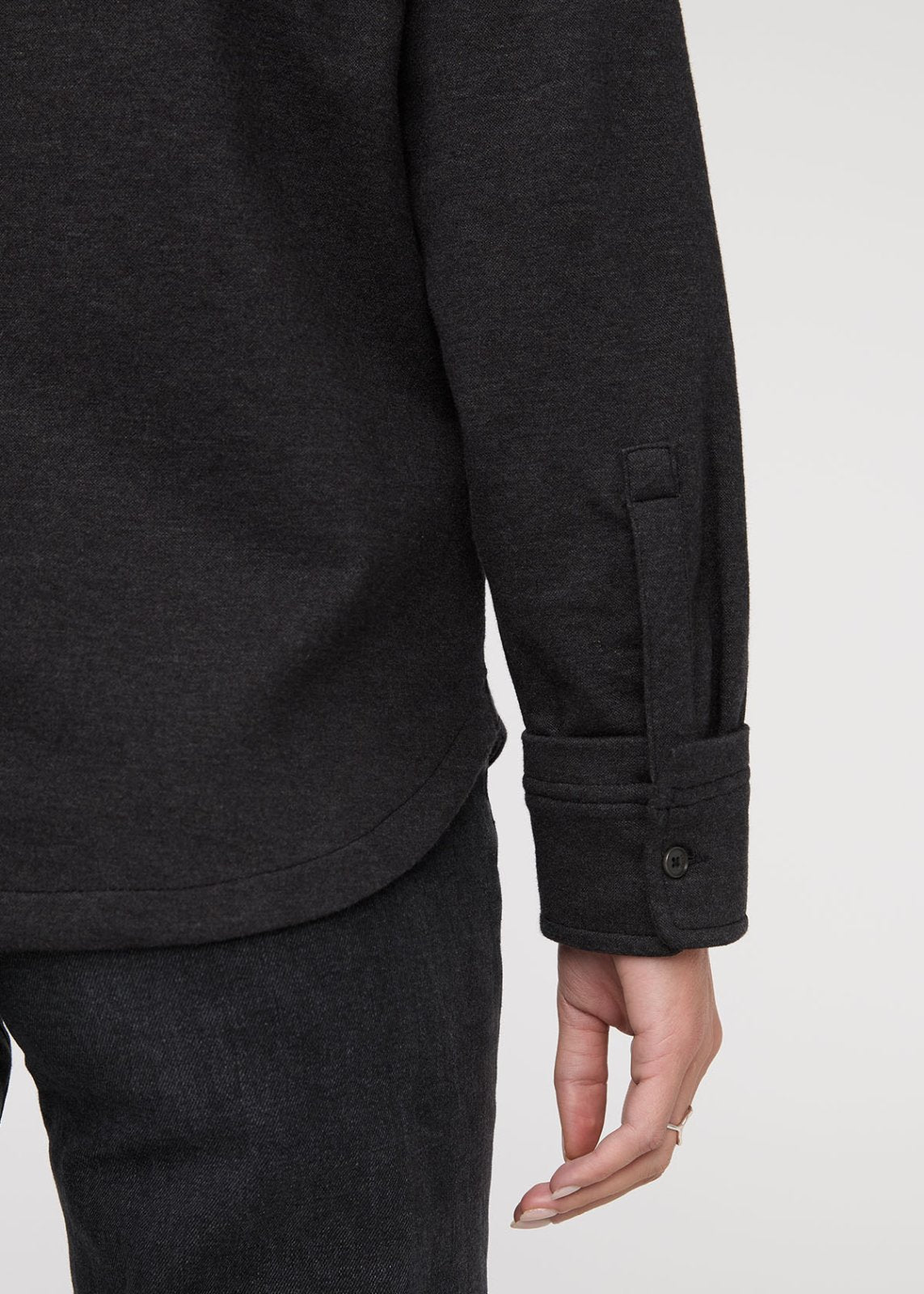 Women's Heather Black Flannel Button Down Sleeve Detail