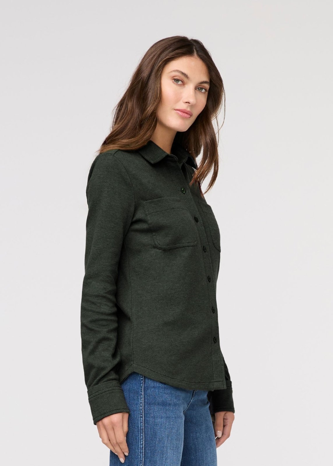 Women's Heather Peat Flannel Button Down Side