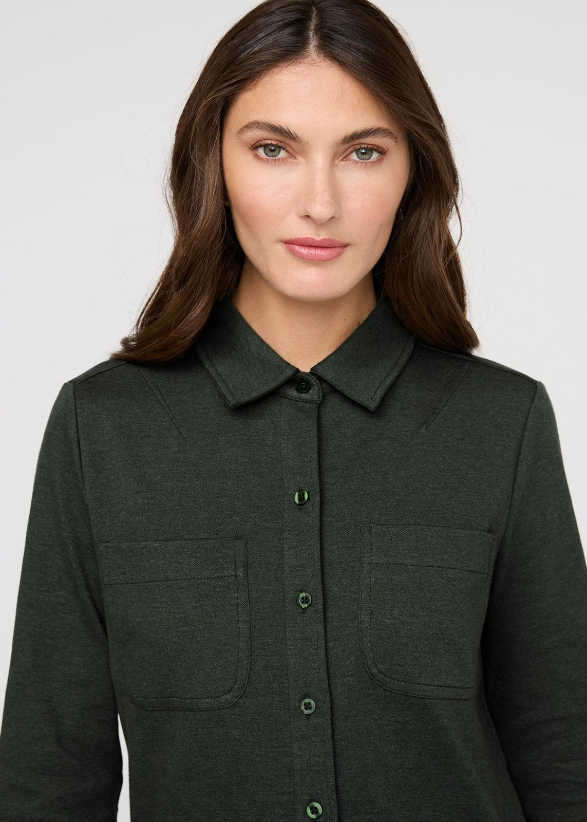 Women's Heather Peat Flannel Button Down Front Detail
