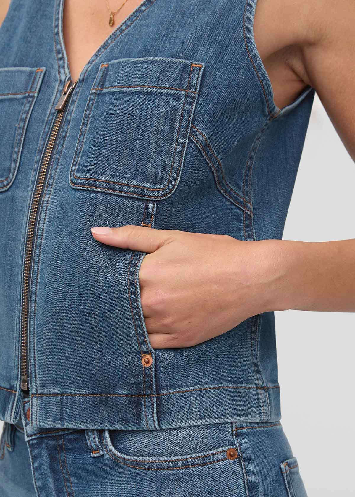 Women's Blue Ash Performance Denim Front Zip Vest