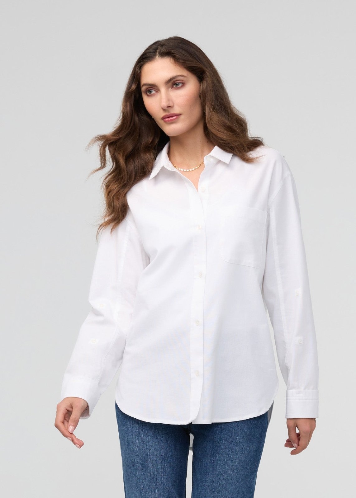 womens white oxford relaxed button down front