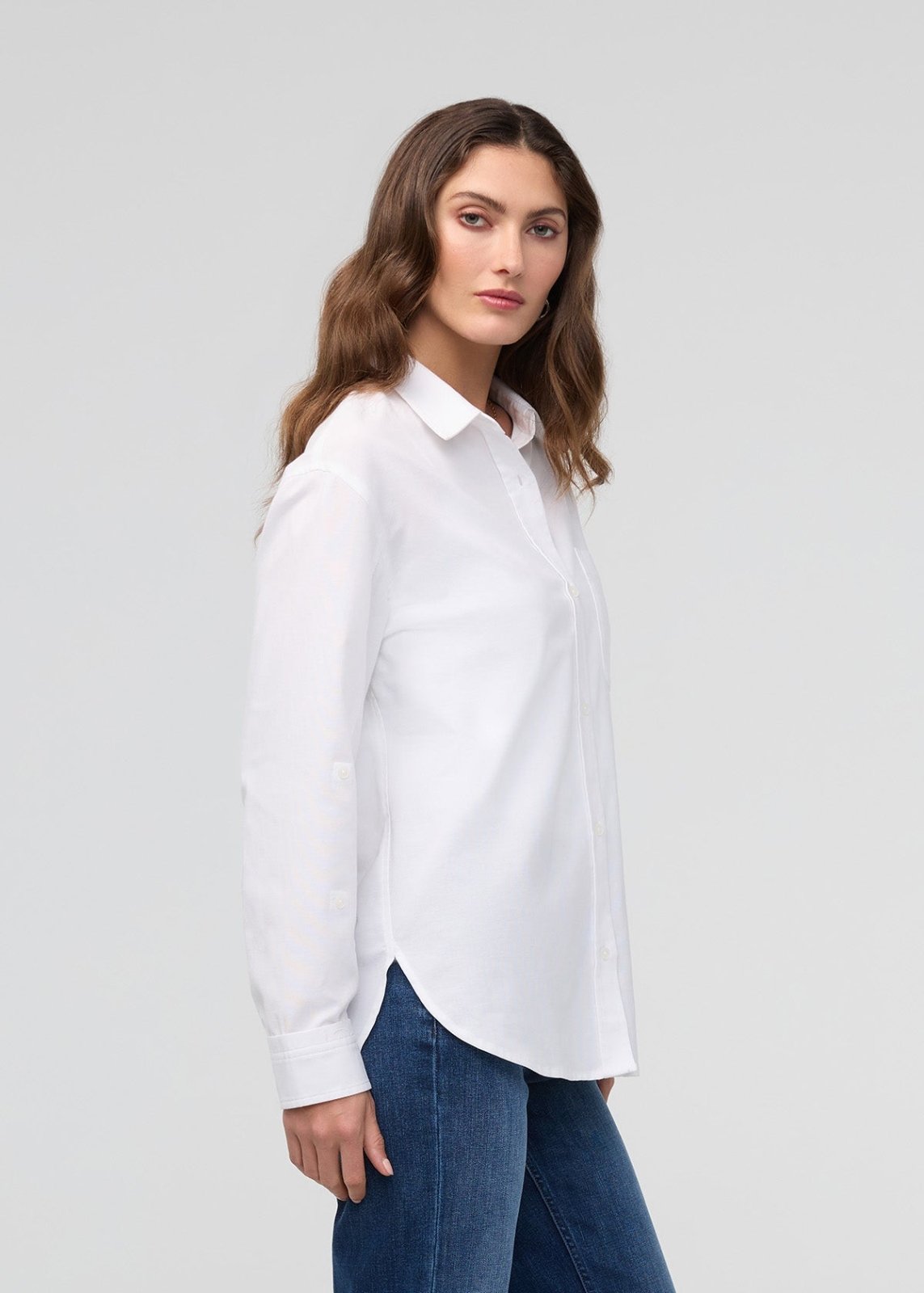 womens white oxford relaxed button down side