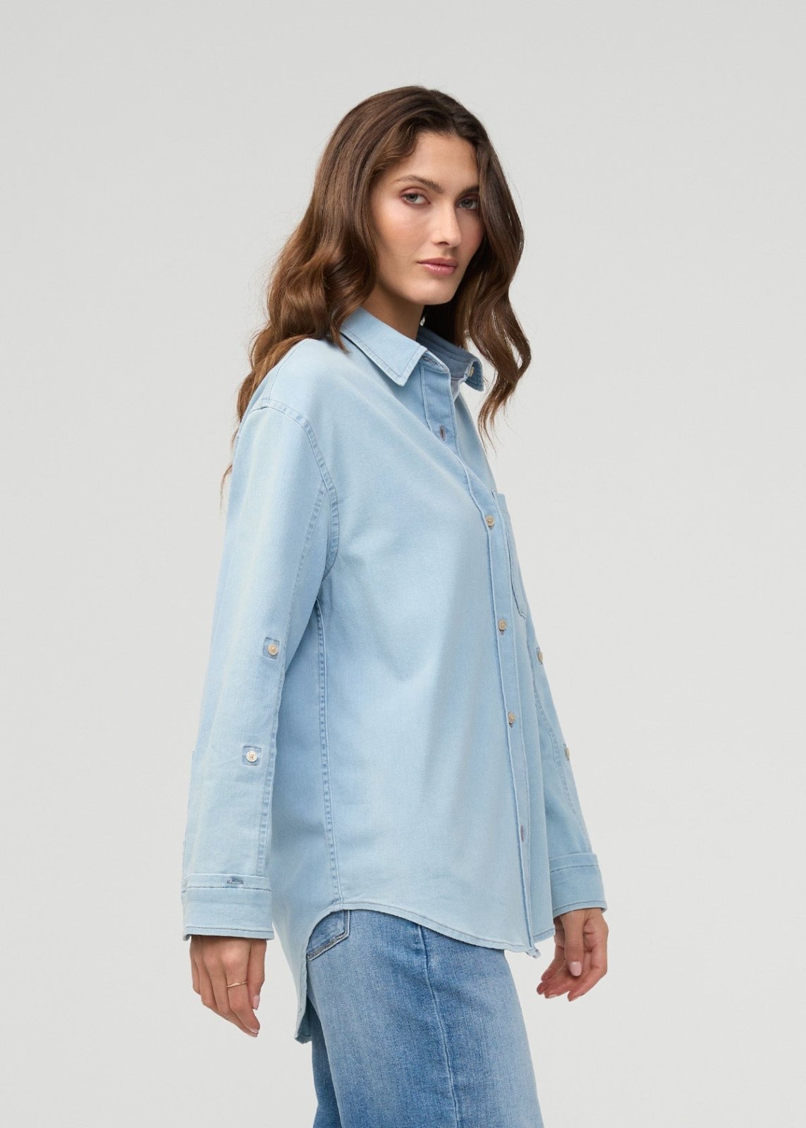Women's Bleach Lightweight Denim Relaxed Button Down side