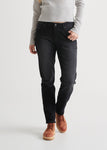 womens black relaxed-ft stretch fleece-lined jeans front