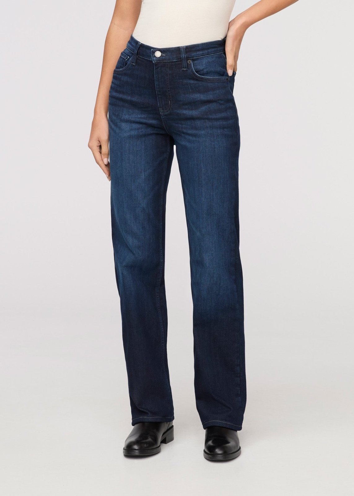 womens dark wash high rise straight leg fleece-lined jeans front