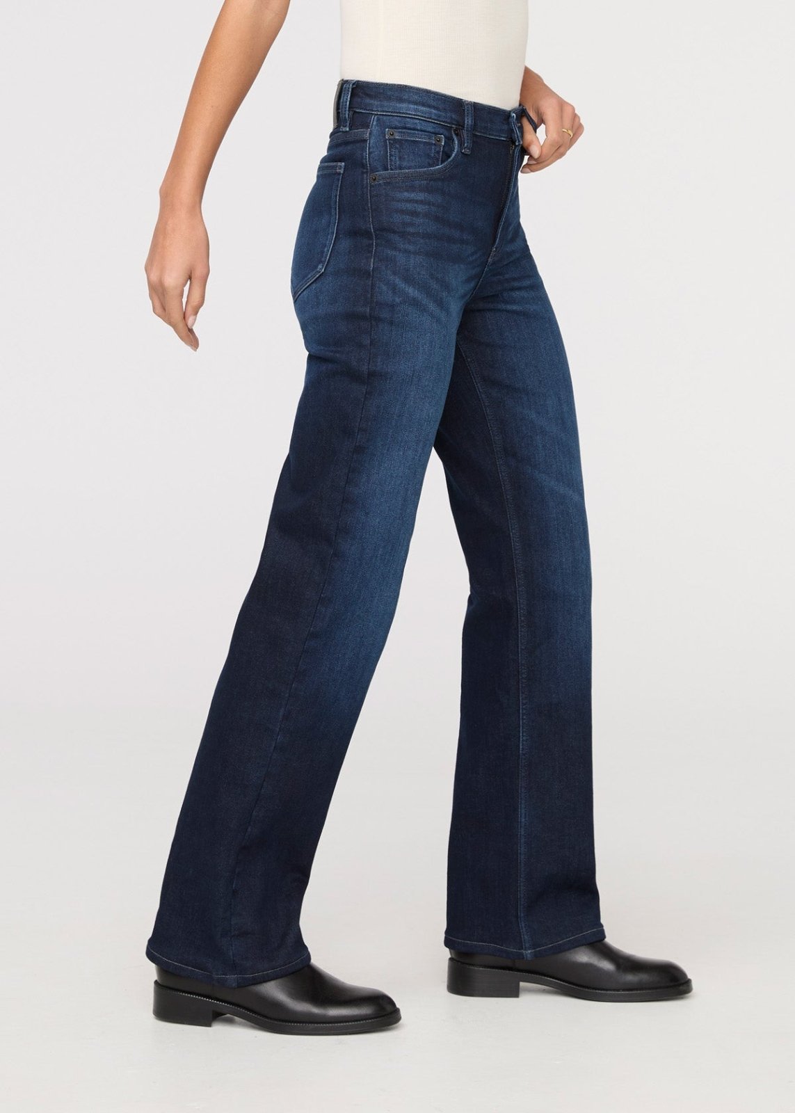 womens dark wash high rise straight leg fleece-lined jeans side