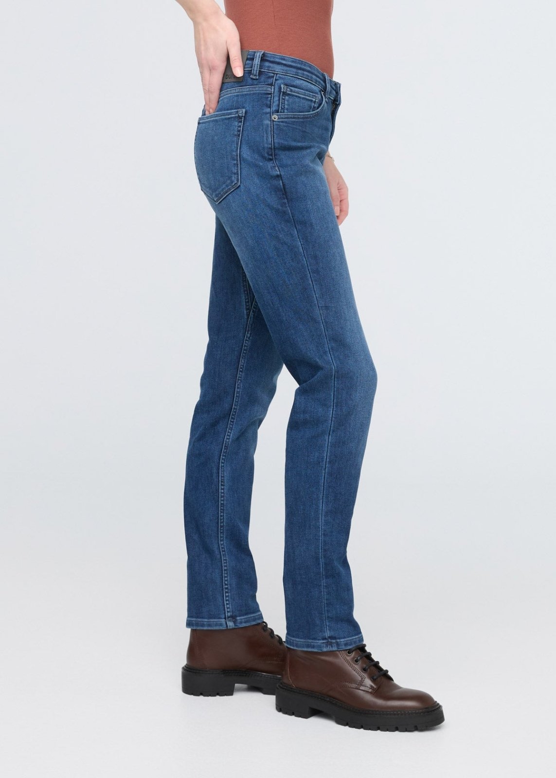 womens blue relaxed fit stretch fleece-lined jeans side