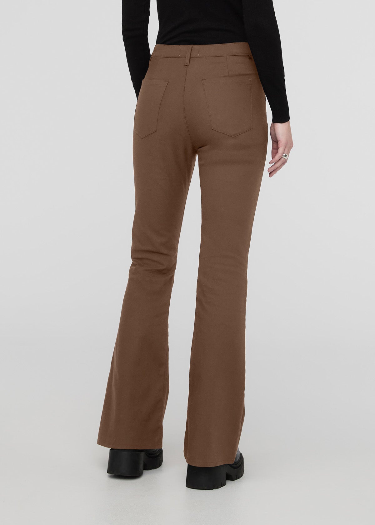 womens khaki high rise stretch flare pant back