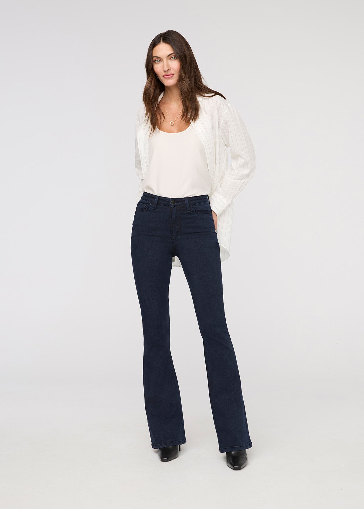 Women's No Sweat Denim High Rise Flare Dusk Blue