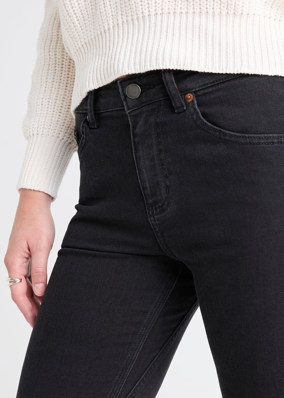 Women's Vintage Black Slim Straight Stretch Jeans Front Waistband