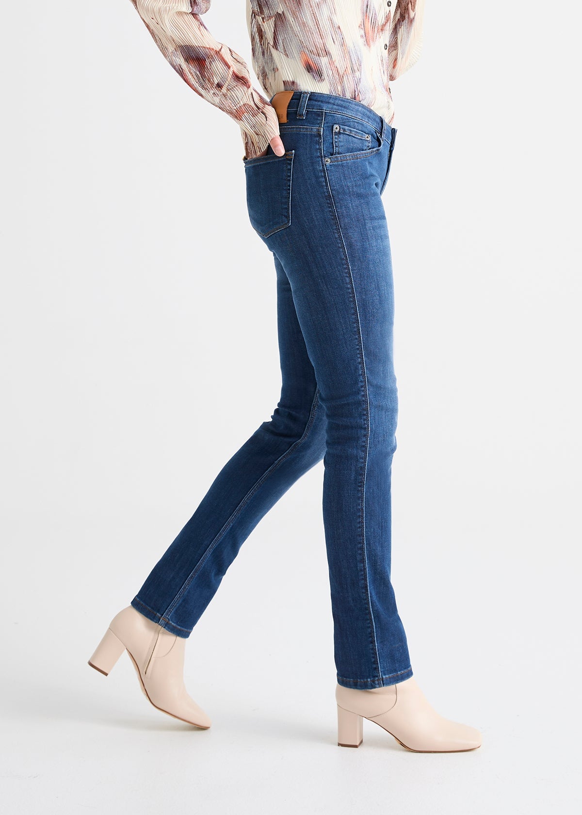 Women's Slim Straight medium blue stretch jeans side