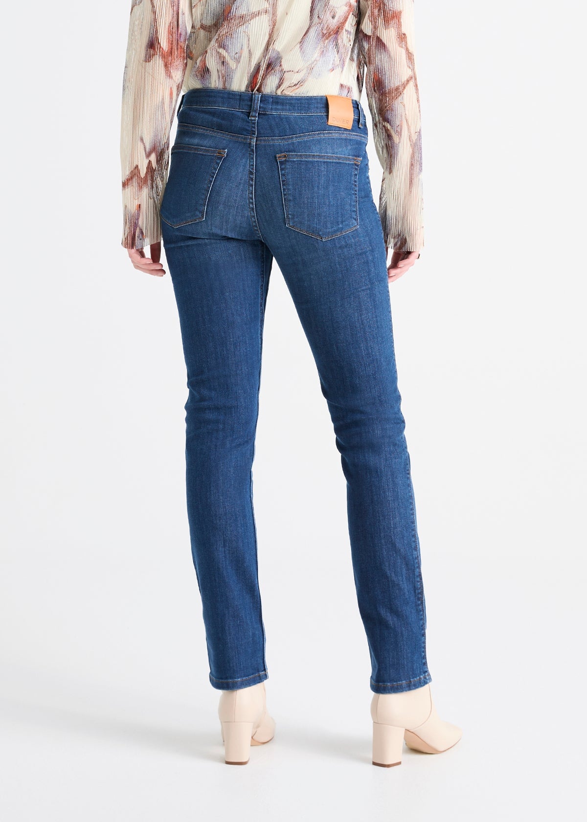 Women's Slim Straight medium blue stretch jeans back