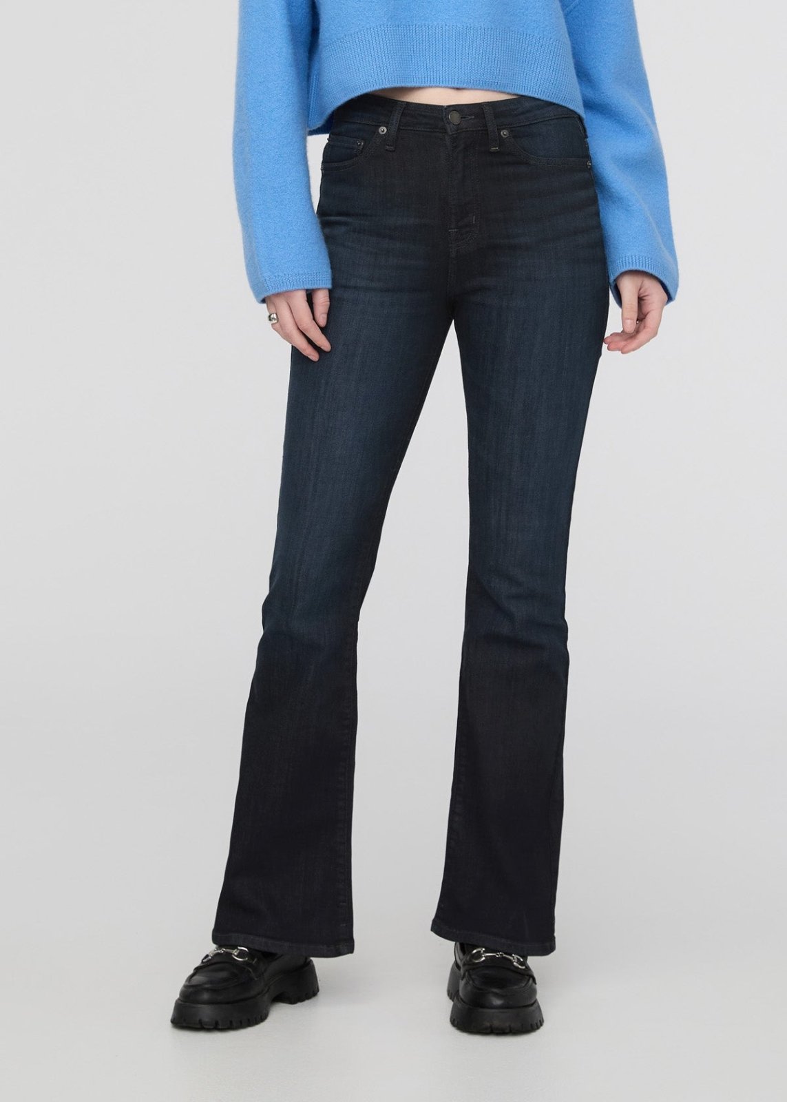 womens carbon stone high rise flare jeans front