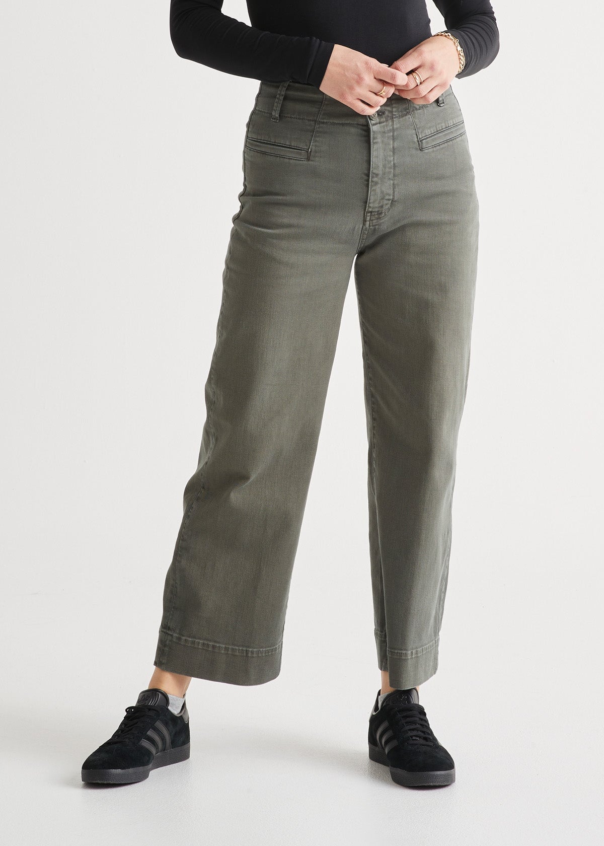 womens green high rise trouser front